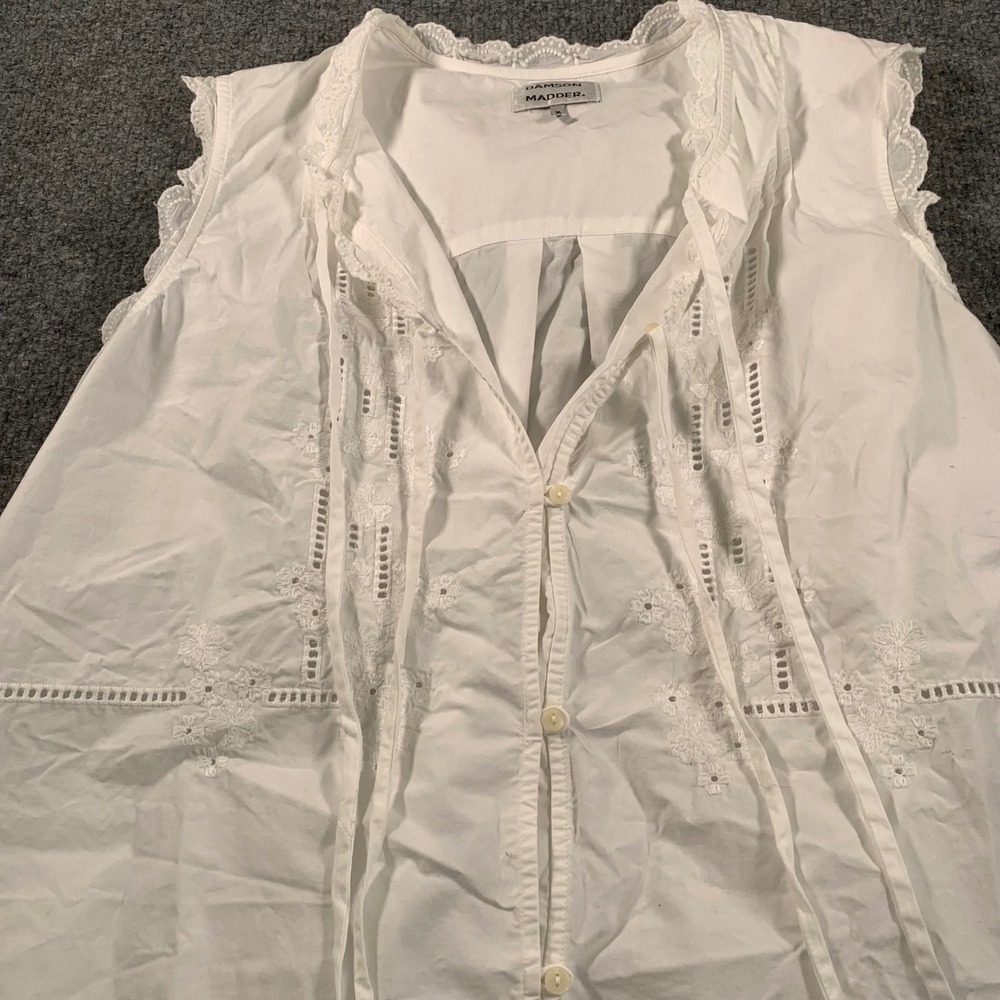 Damson Madder White Eyelet Lace Embroidered Sleeveless Tunic Dress Boho Top 12 - Picture 3 of 11